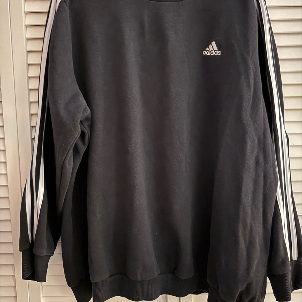 Adidas Black Crewneck Sweater with Signature Stripes